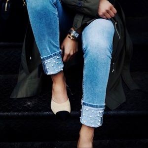 Zara Basic Pearl Ankle Cuff Jeans